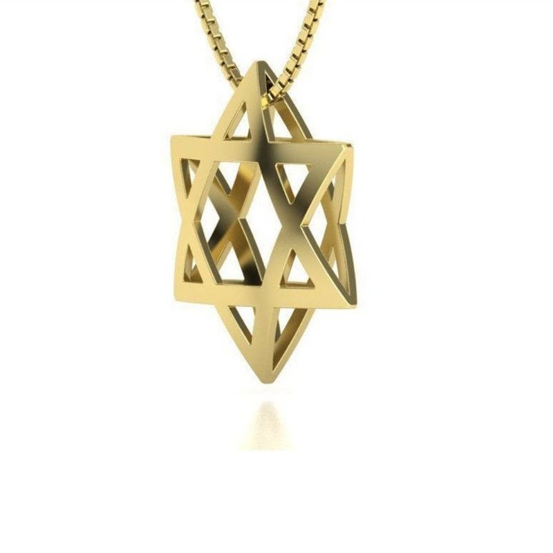 14k Yellow Gold Double Domed Star of David Pendant Side View