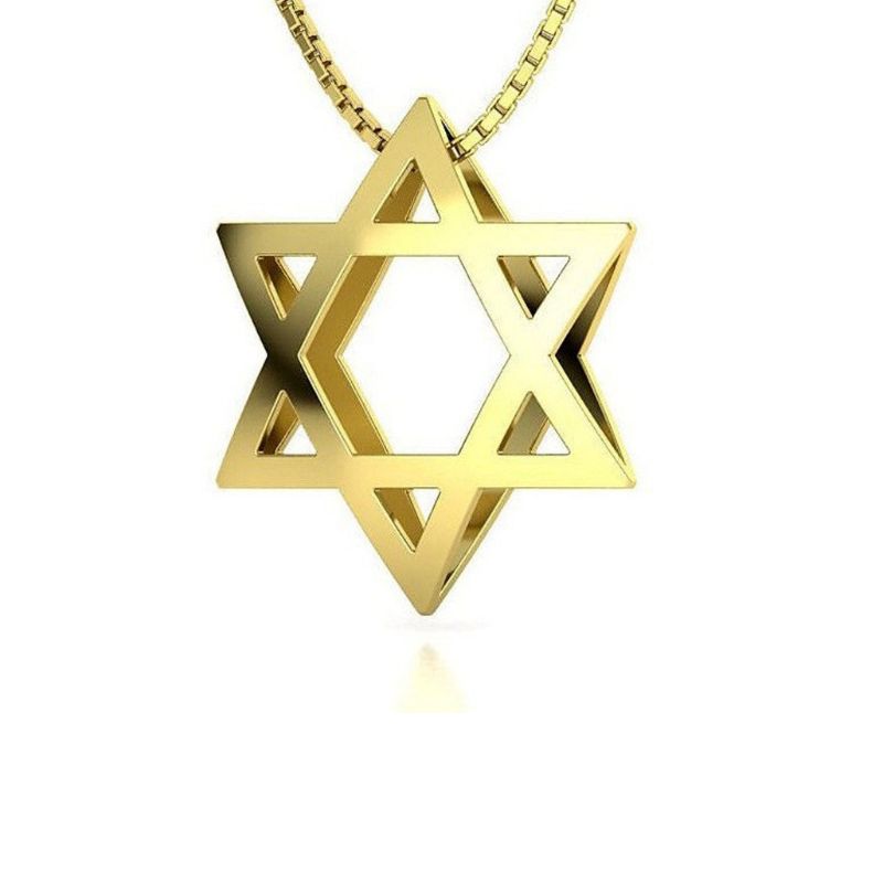 14k Yellow Gold Double Domed Star of David Pendant Front View