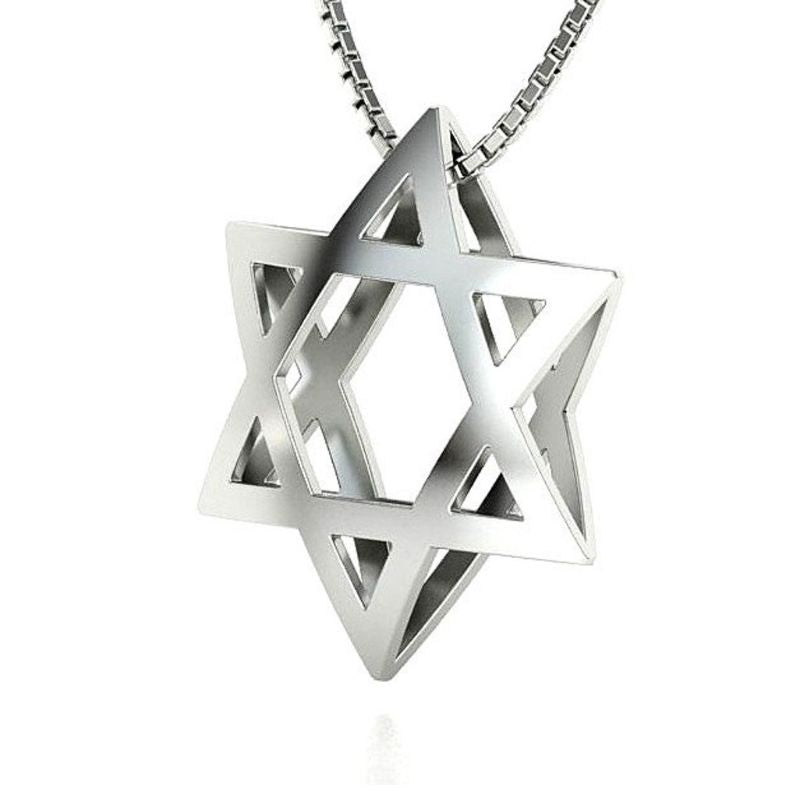 14k White Gold Double Domed Star of David Pendant Side View