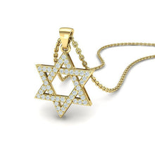 14K Yellow Gold Star of David Pendant With Diamonds Stones Front View