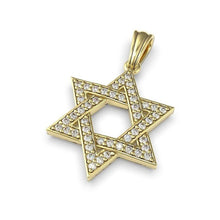 14K Yellow Gold Star of David Pendant With Diamonds Stones Close View