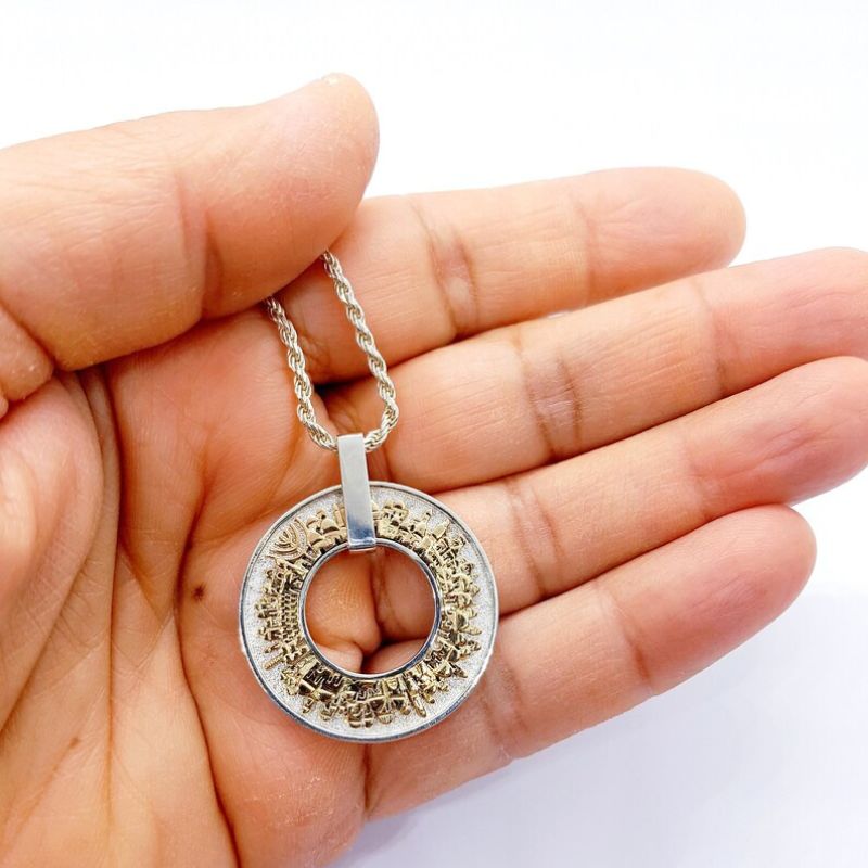 925 Silver 9k Gold 3D Jerusalem Pendant on hand