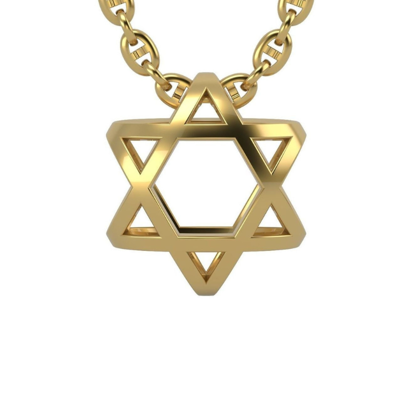 14k Yellow Gold Magen David Pendant Front View