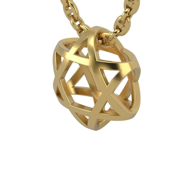 14k Yellow Gold Magen David Pendant Side View 