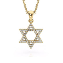 14K Yellow Gold Star of David Pendant With Diamonds Stones