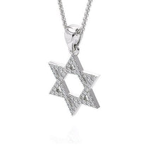 14K white Gold Star of David Pendant With Diamonds Stones side view