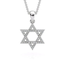 14K Silver Gold Star of David Pendant With Diamonds Stones