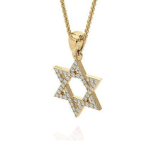 14K yellow Gold Star of David Pendant With Diamonds Stones side view