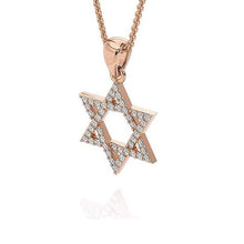 14K rose Gold Star of David Pendant With Diamonds Stones side view