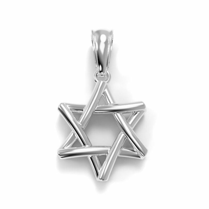 14k White Gold Tangled Star of David Pendant Front View