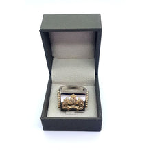 925 Silver 9k Gold Ten Commandments Lion of Judah Ring inside box front view
