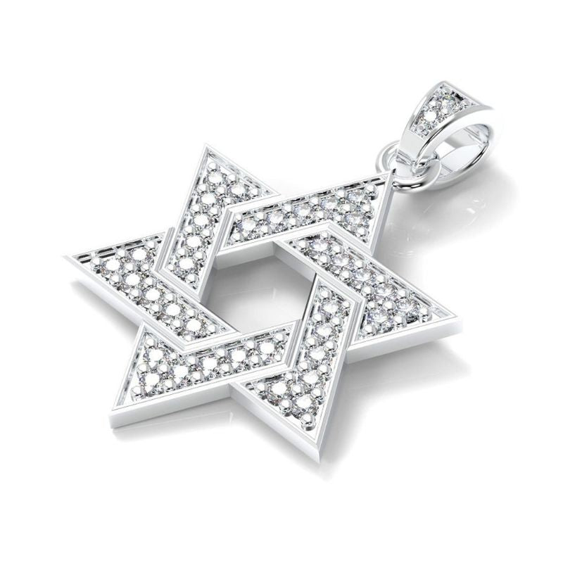 14k White Gold 36 Diamonds Star of David Pendant Front View