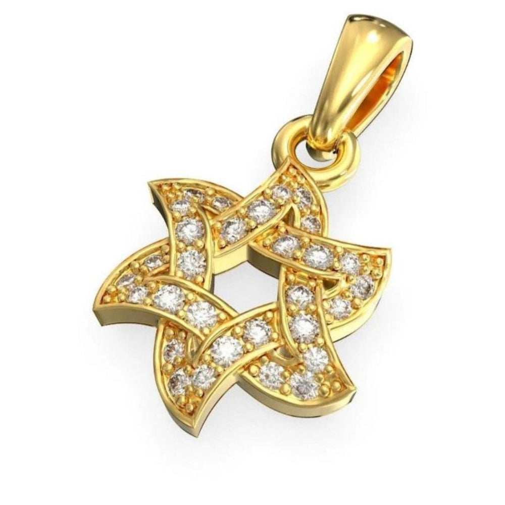 14k Gold Diamond Star of David Pendant 1.2 cm Front View