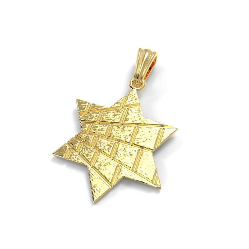 14k Gold Solid Jewish Star Pendant Close View