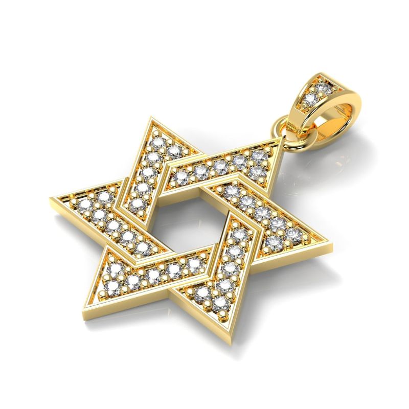 14k Yellow Gold Diamonds Star of David Pendant Front View