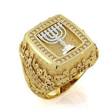 Men’s 14K gold Jerusalem ring featuring intricate design details with diamond accents.