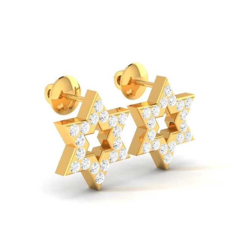 14k Yellow Gold Jewish Star Of David Earrings Side View