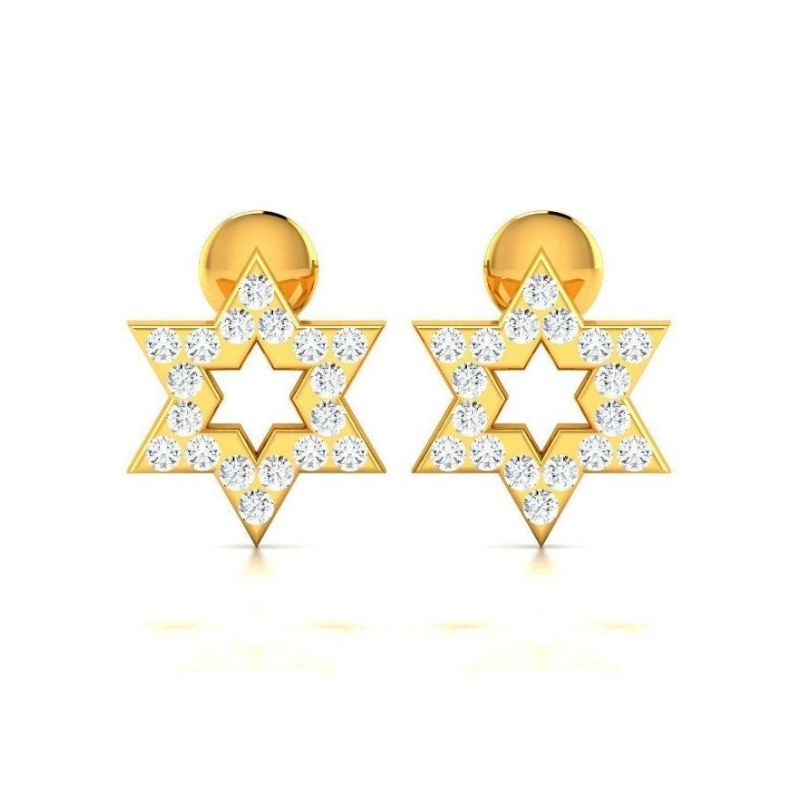 14k Yellow Gold Jewish Star Of David Earrings Front View