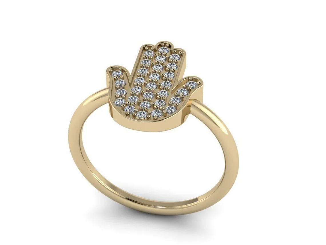 18k Gold Hamsa Ring With Diamonds