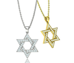 18K Yellow Gold Star of David Pendant Set With Diamonds Stones