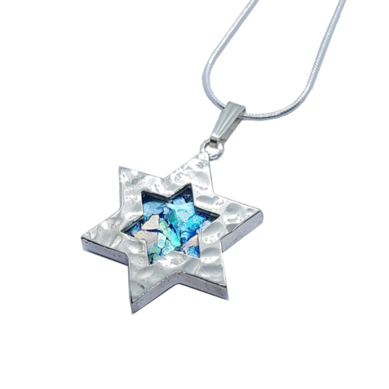 925 Silver Star of David Roman Glass Pendant