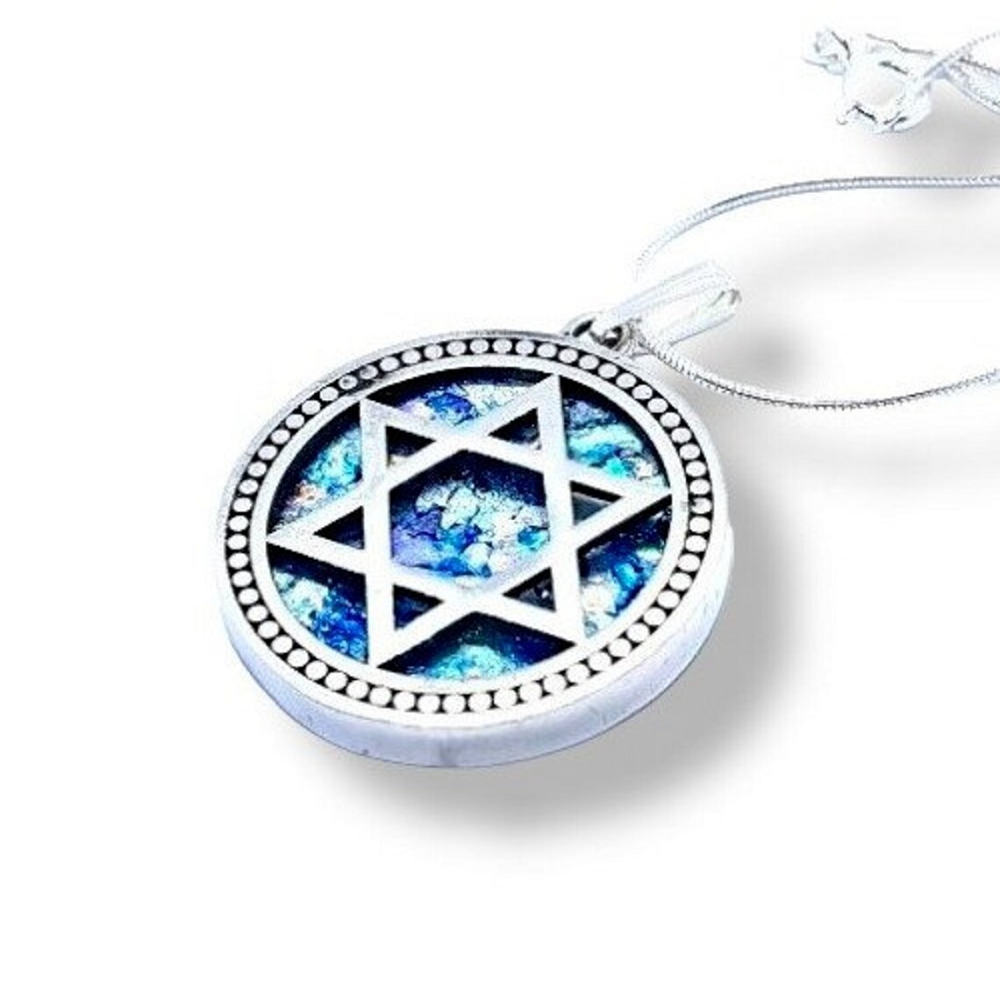 925 Sterling Silver Roman Glass Star of David Pendant