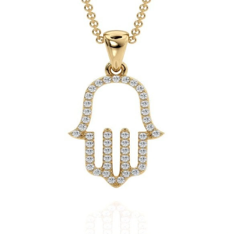 14K Solid Gold Hamsa Pendant with Diamonds