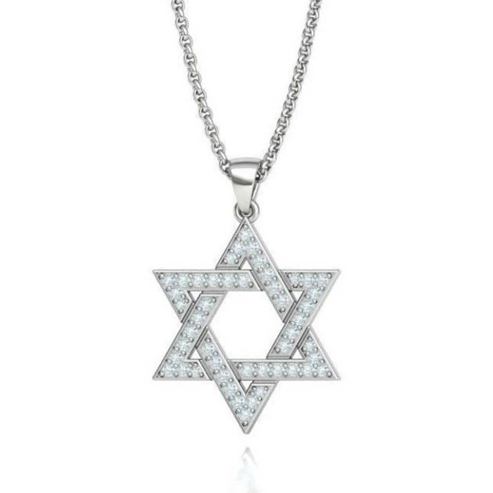 18K Gold Star of David Pendant Set With Diamonds Stones