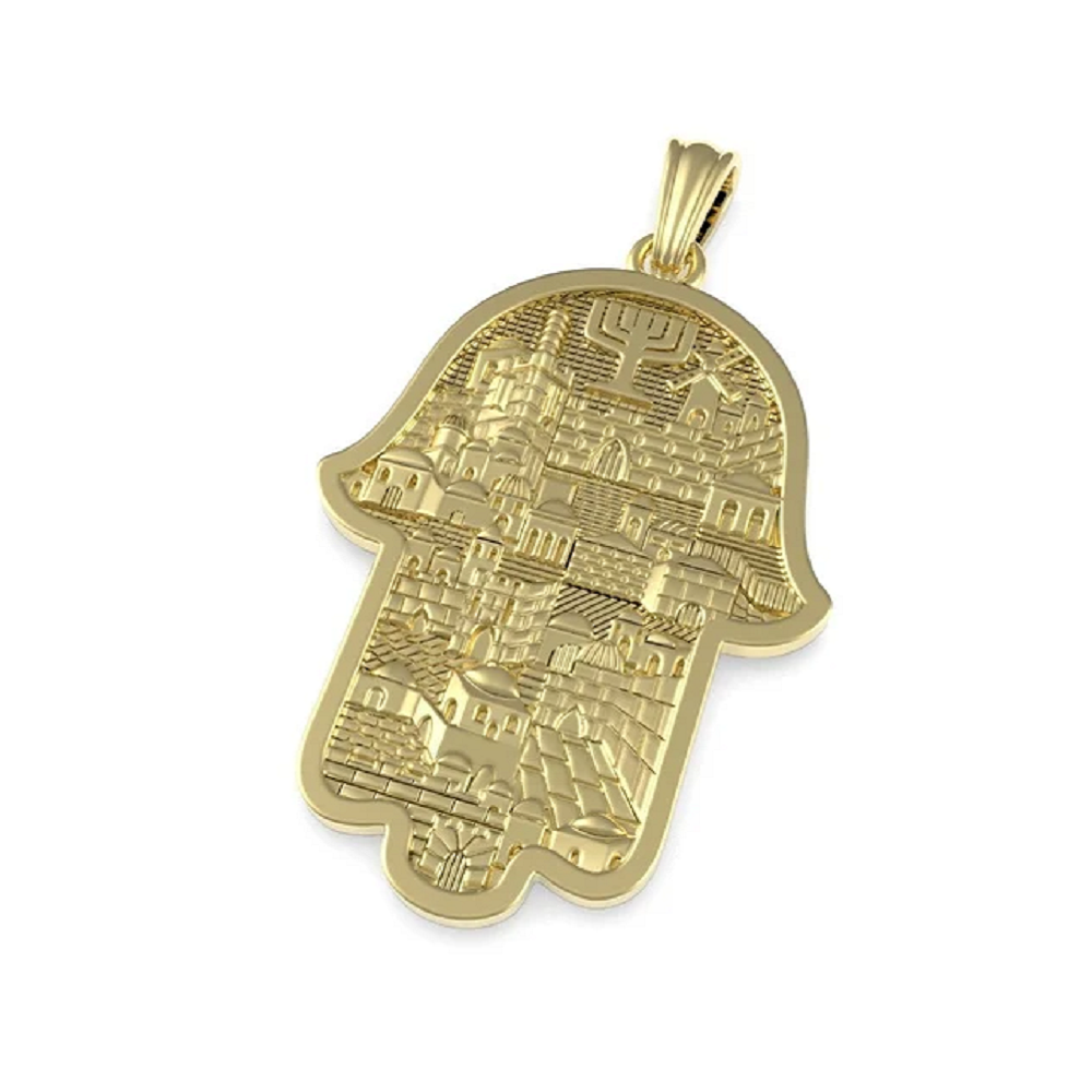 Unisex 14k Gold Jerusalem Hamsa Pendant