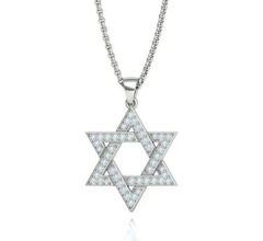 18K Gold Star of David Pendant Set With Diamonds Stones