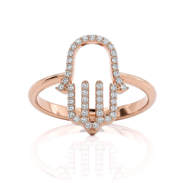 14k Red Gold Hamsa Ring With Diamonds