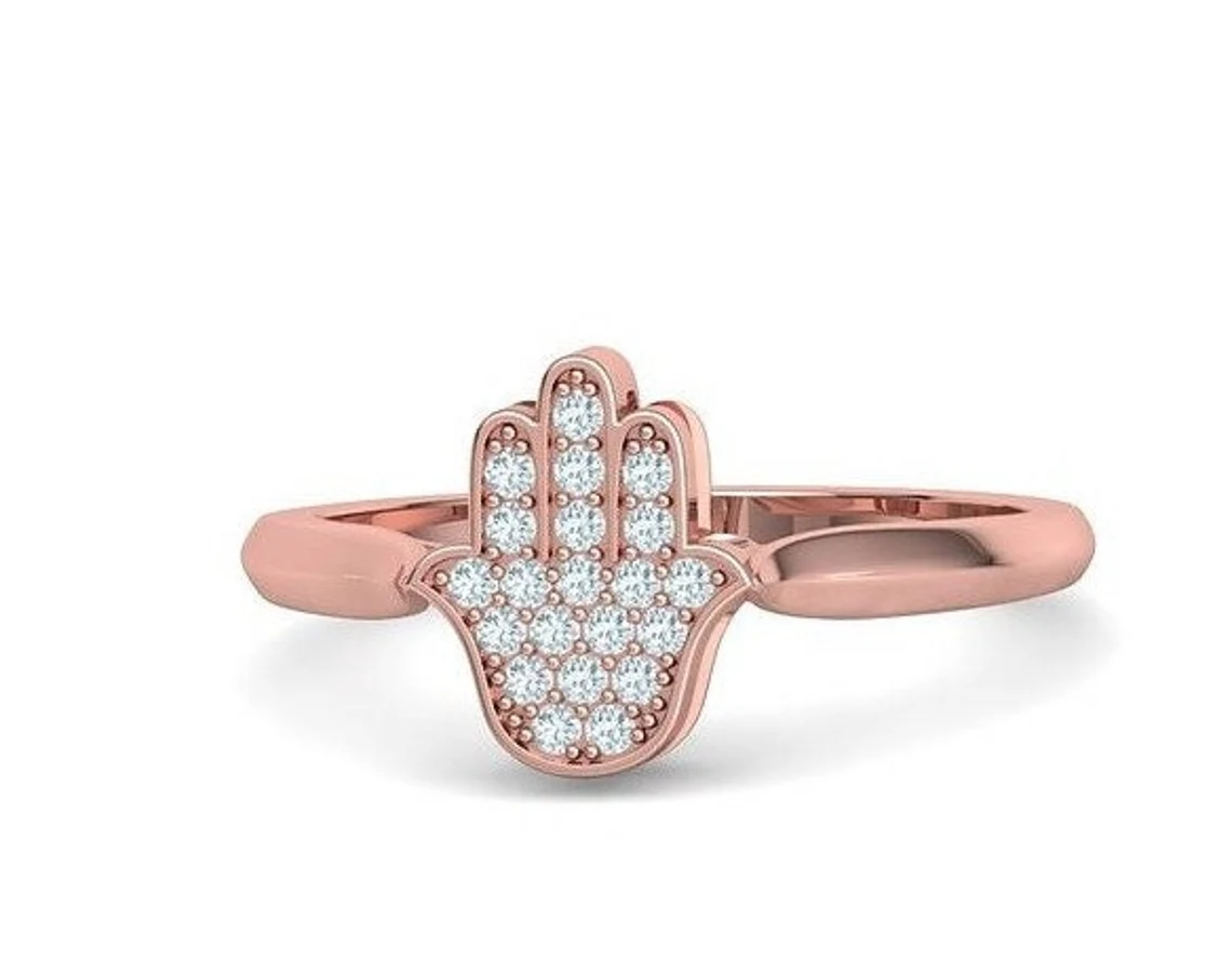 18k Gold Hamsa Ring With Diamonds