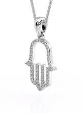 14K Solid Gold Hamsa Pendant with Diamonds