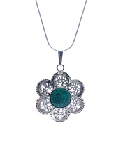 925 Sterling Silver Eilat Stone Flower Pendant Necklace 