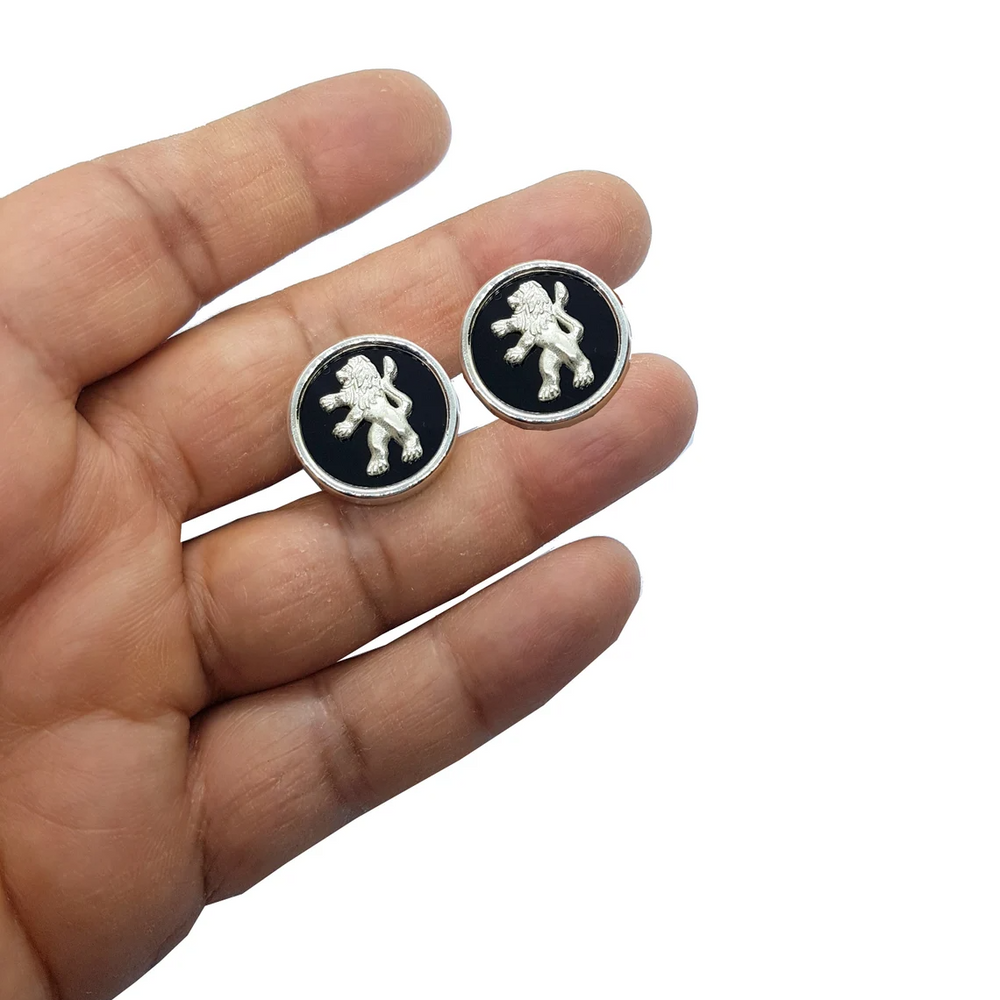 925 Silver Onyx Stone Lion Cufflinks