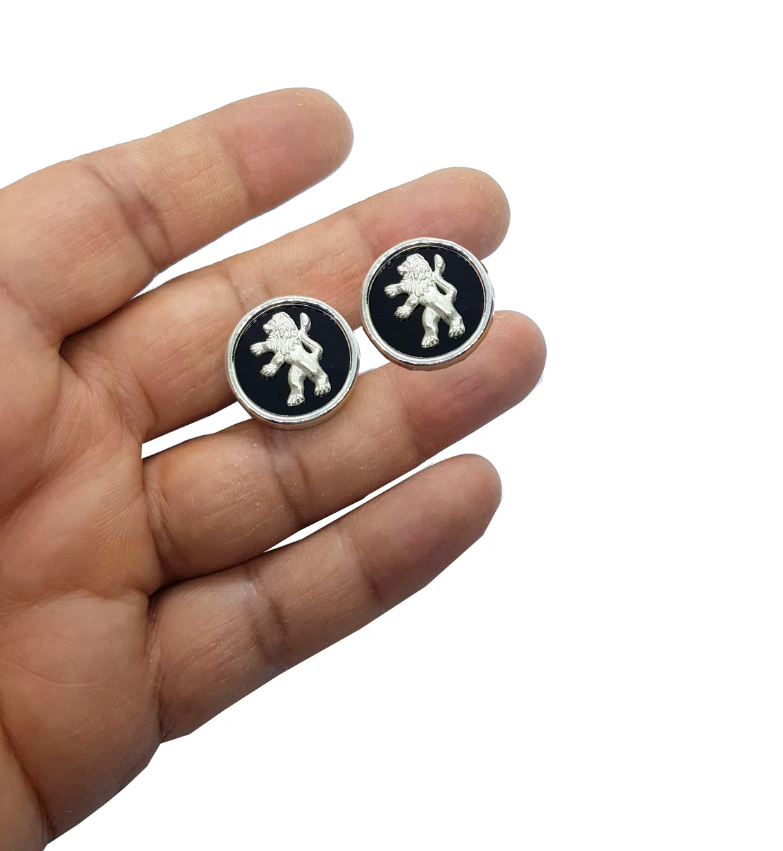 925 Silver Onyx Stone Lion Cufflinks