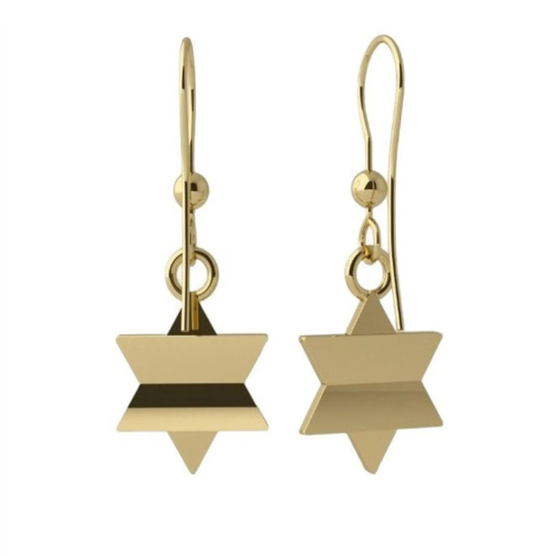 14k Gold Star Of David Dangle Earrings