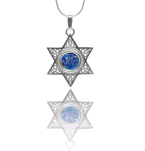 925 Silver Star of David Filigree Roman Glass Pendant Necklace