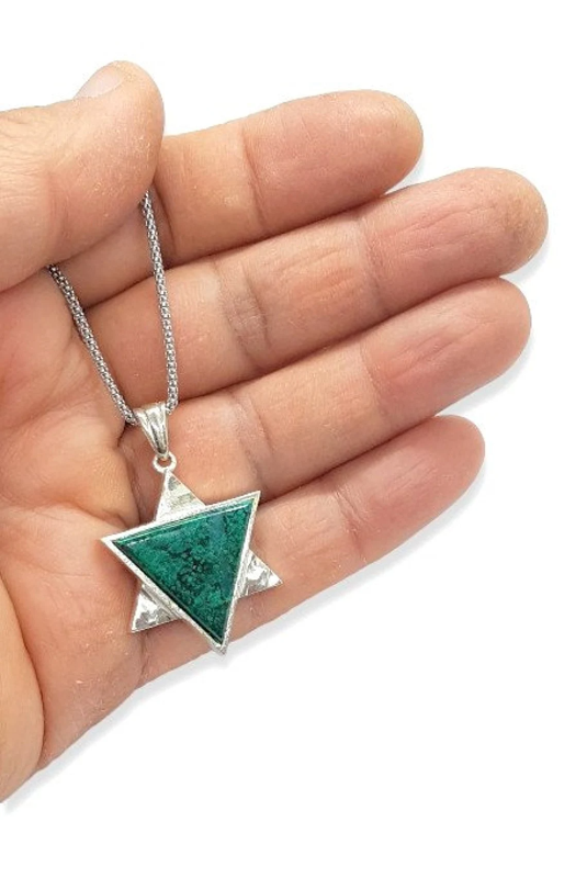 925 Silver Eilat Stone 2 Sides Star of David Pendant