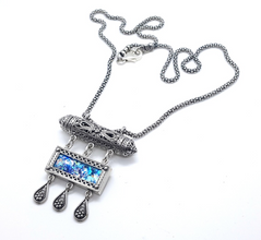 925 Silver Yemenite Filigree Roman Glass Pendant