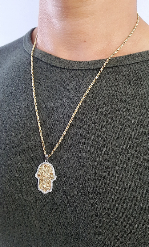 Unisex 18k Gold Diamonds Jerusalem Hamsa Pendant