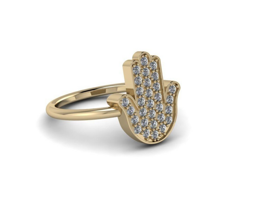 18k Gold Hamsa Ring With Diamonds