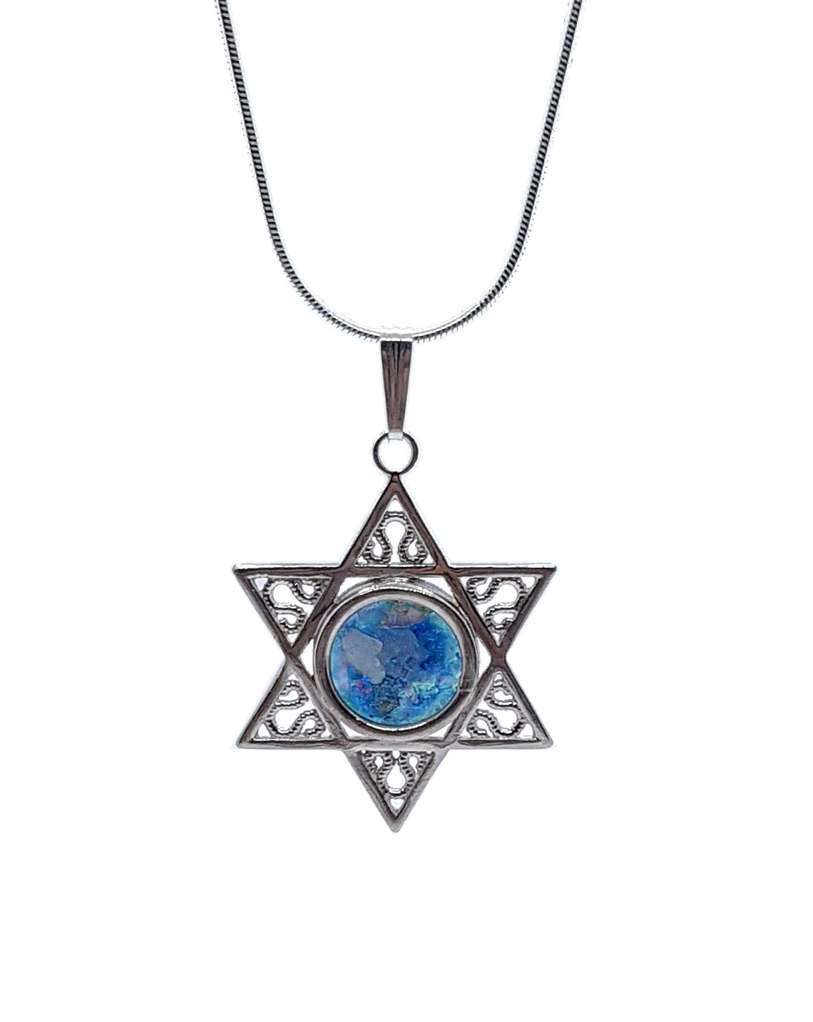 925 Silver Star of David Roman Glass Pendant Necklace