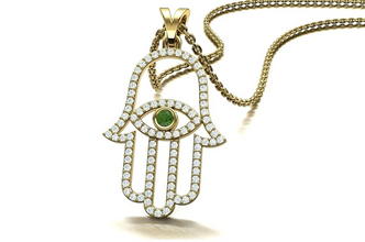 14K Gold Diamond Hamsa Pendant