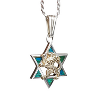 925 Silver 9K Gold Eilat Stone Jewish Pendant