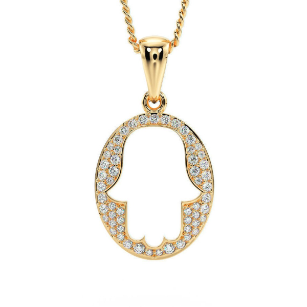 14k Solid Gold Hamsa Pendant With Diamonds