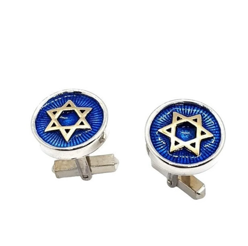 9k Gold 925 Silver Enamel Star of David Cufflinks