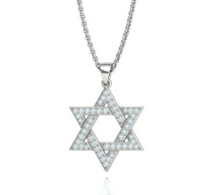 18K Yellow Gold Star of David Pendant Set With Diamonds Stones