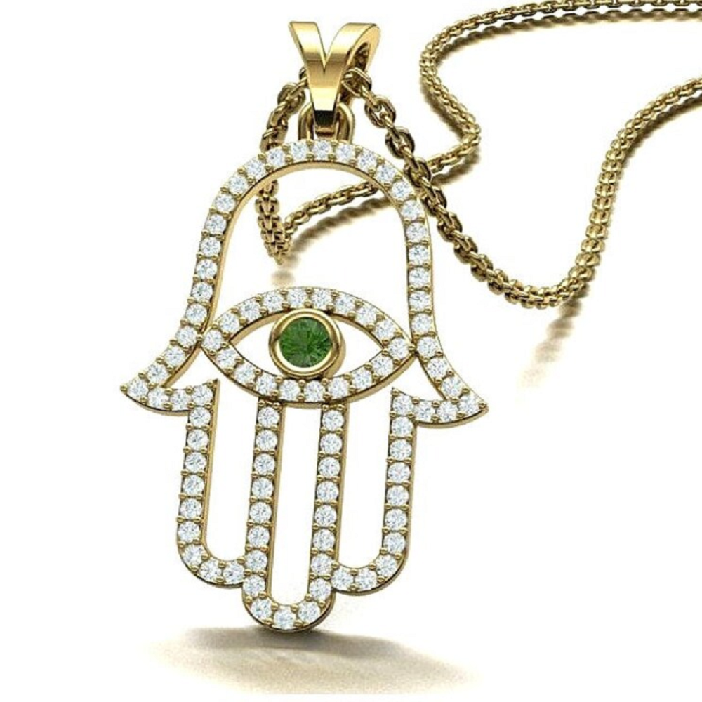 14K Gold Diamond Hamsa Pendant