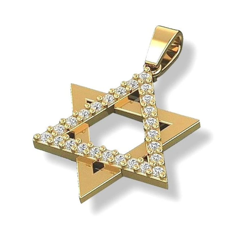 14k Gold Star of David Pendant Set with CVD Diamonds